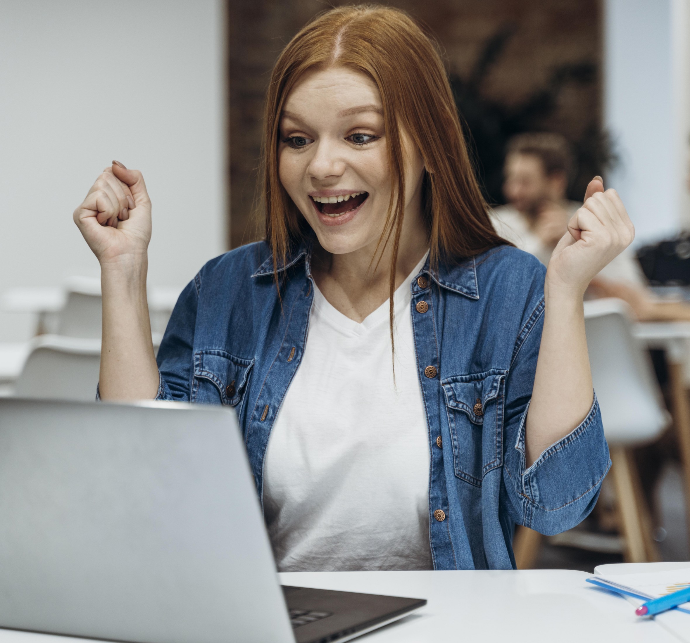Happy students studying together